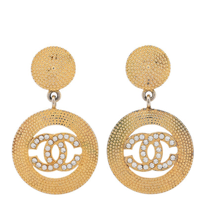 Chanel Crystal CC Coin Drop Clip On Earrings Gold