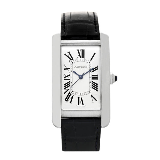 Cartier Stainless Steel Alligator 27mm Tank Americaine Watch Black