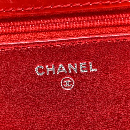 Chanel Metallic Patent Calfskin Quilted Boy Wallet On Chain Red 1985854