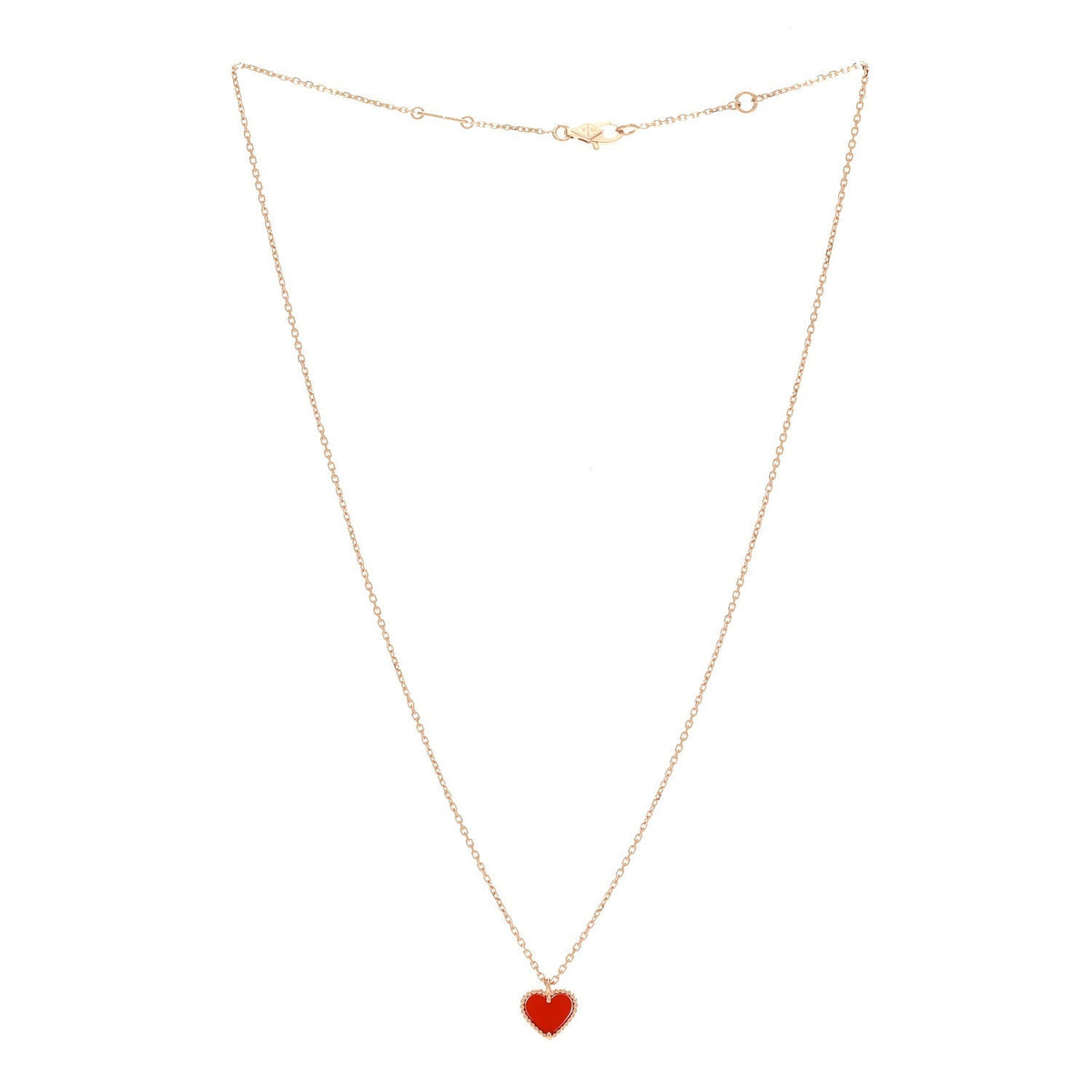 Van Cleef & Arpels 18K Rose Gold Carnelian Sweet Alhambra Heart Pendant Necklace
