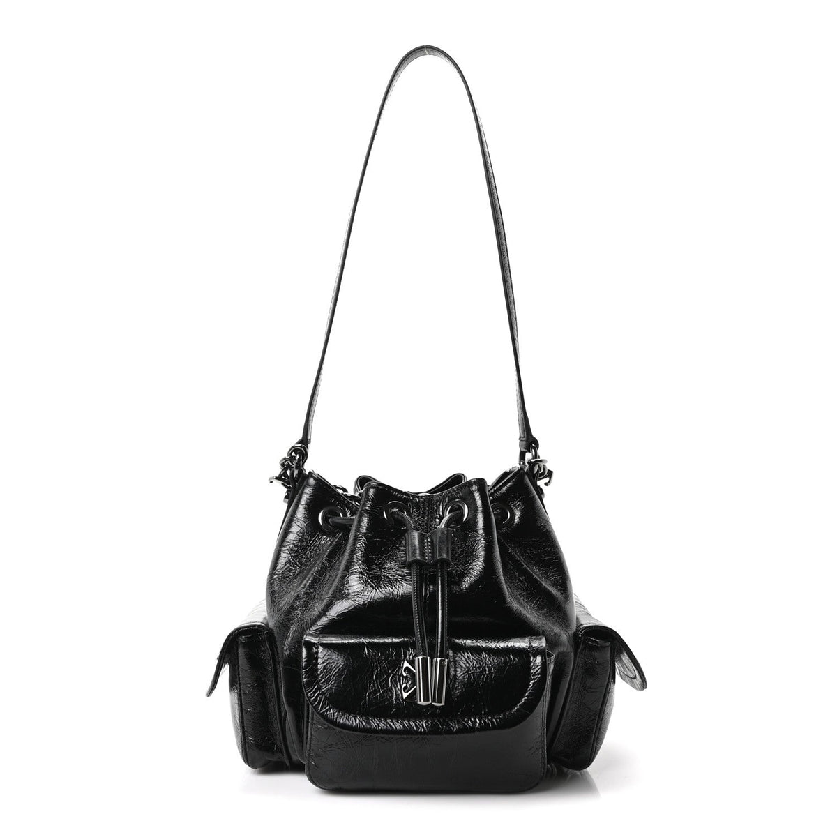 Off-White Calfskin Dumbo B Chain Pocket Bucket Bag Black