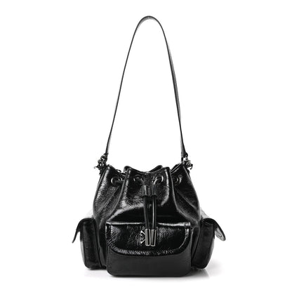 Off-White Calfskin Dumbo B Chain Pocket Bucket Bag Black