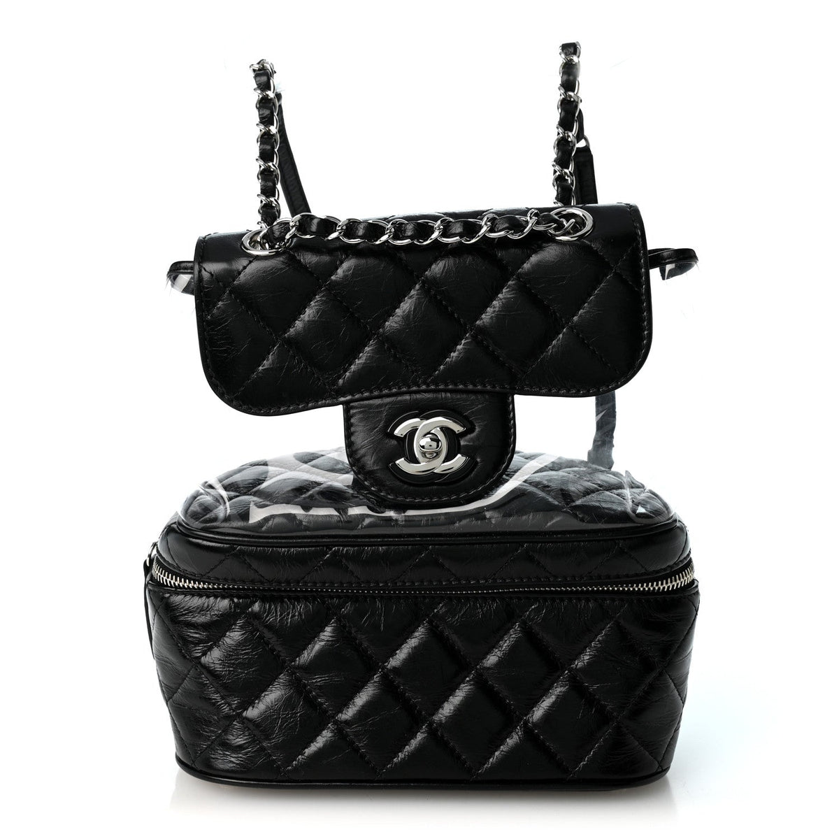 Chanel Crumpled Calfskin PVC Quilted Backpack Black