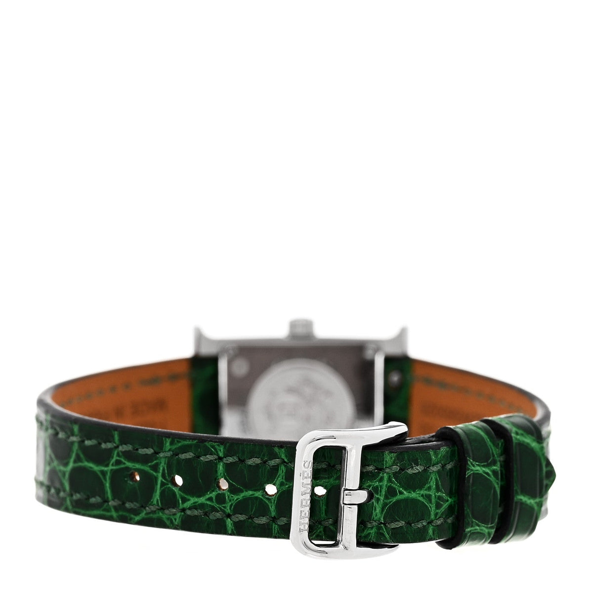 Hermes Stainless Steel Alligator Diamond 17.2mm Heure H Watch Vert Moyen