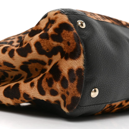 Gucci Pony Hair Cheetah Print Medium Bamboo Shopper Tote Bag