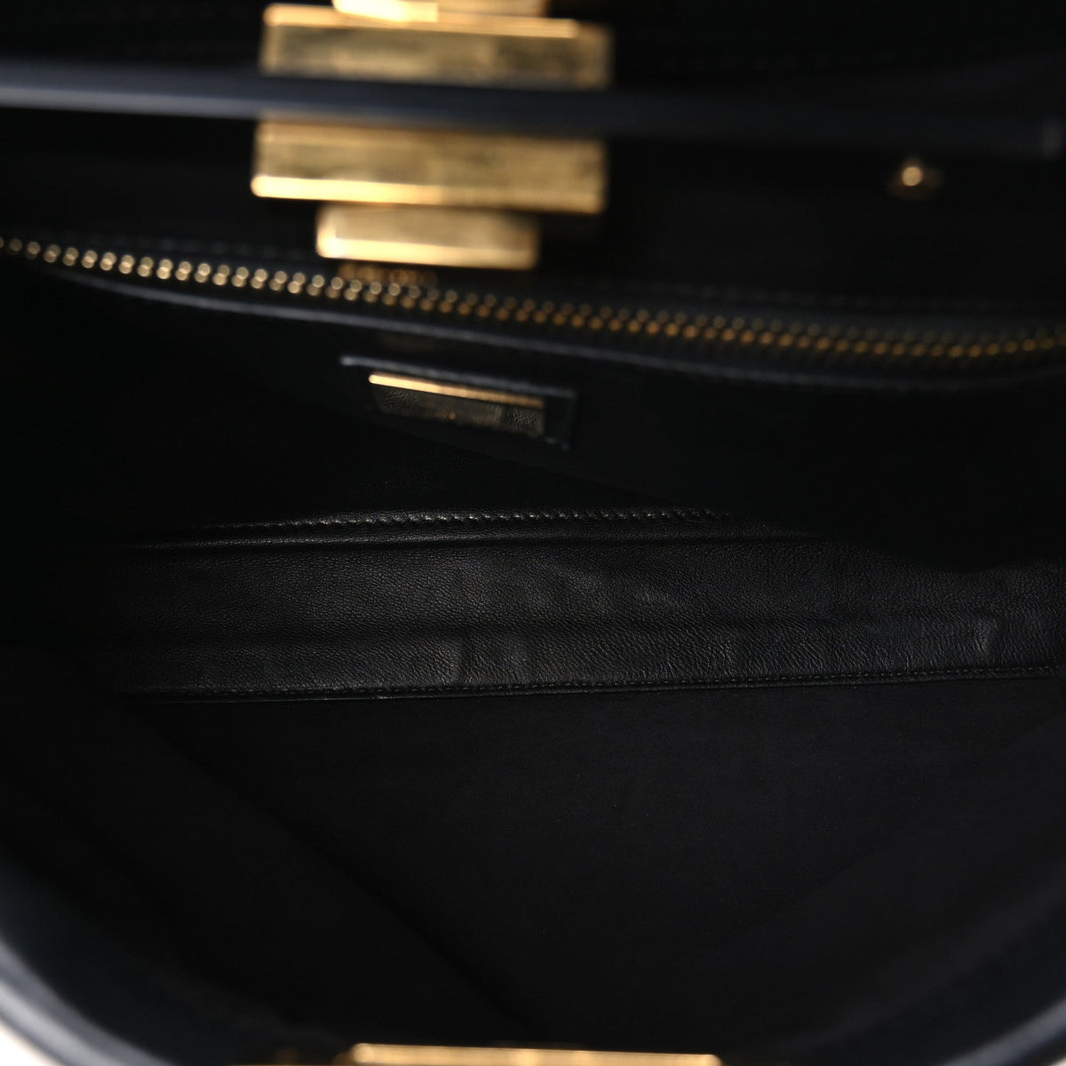 Fendi Vitello Seta Shiny Nappa Medium Peekaboo Iconic Satchel Black
