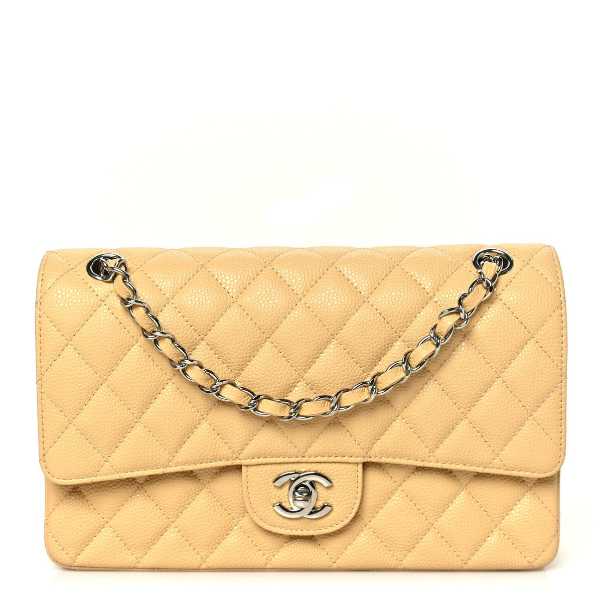 Chanel Caviar Quilted Medium Double Flap Light Yellow