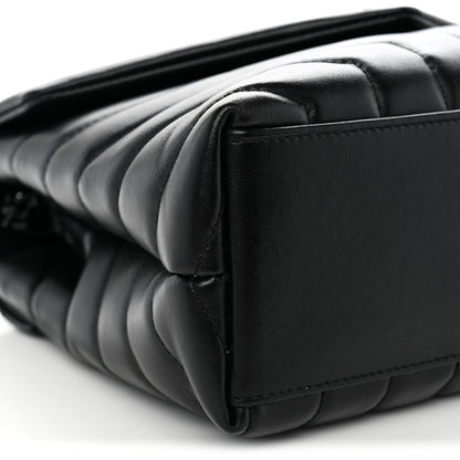Saint Laurent Calfskin Y Quilted Monogram Small Loulou Chain Satchel Black