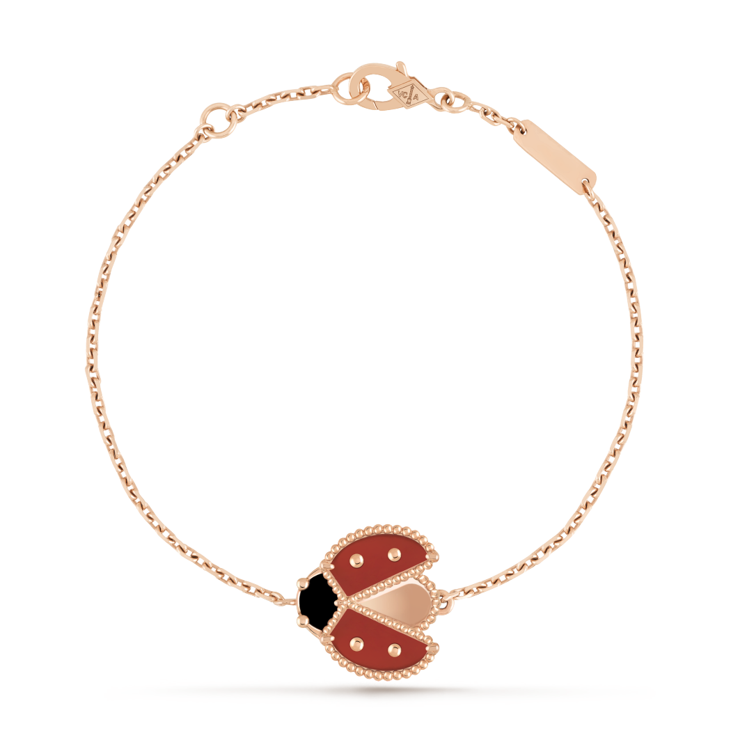 18K Rose Gold Onyx Carnelian VCA Lucky Spring Ladybug Bracelet