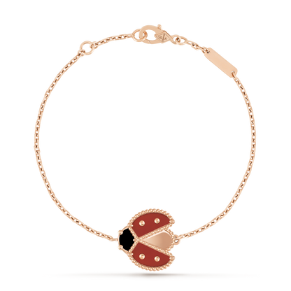 18K Rose Gold Onyx Carnelian VCA Lucky Spring Ladybug Bracelet