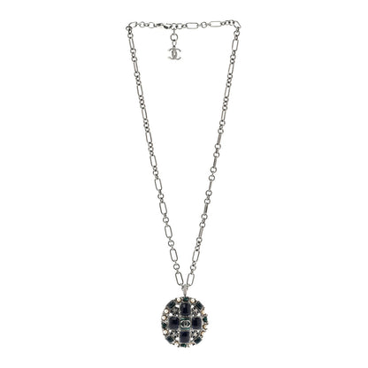 Chanel Gripoix Poured Glass Pearl CC Necklace Silver