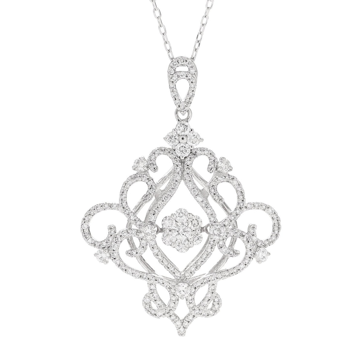 Parker & West 18K White Gold Diamond 1.48ctw Filigree Pendant Necklace