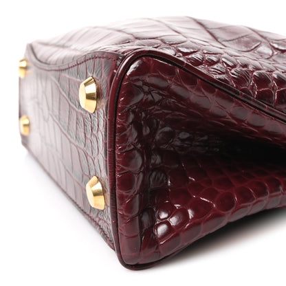 Balenciaga Shiny Calfskin Crocodile Embossed Mini Rodeo Top Handle Bag Dark Burgundy