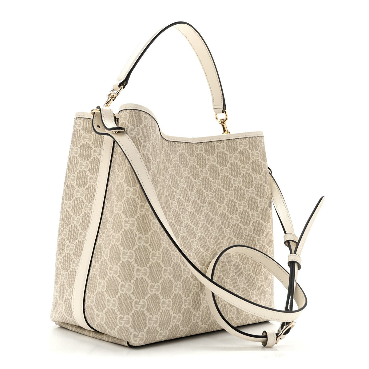 Gucci GG Supreme Monogram Medium Emblem Bucket Bag Beige White