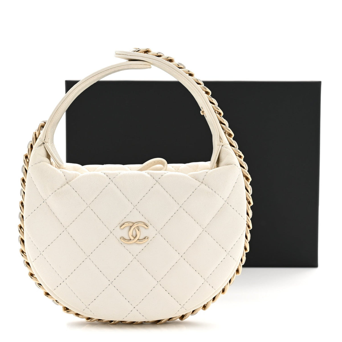Chanel Lambskin Quilted Chain Around Pouch Hobo White