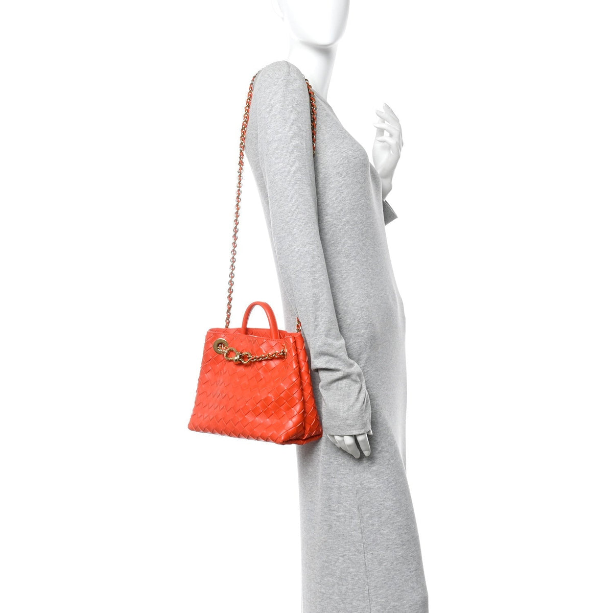 Bottega Veneta Nappa Intrecciato Small Andiamo Chain Bag Orange