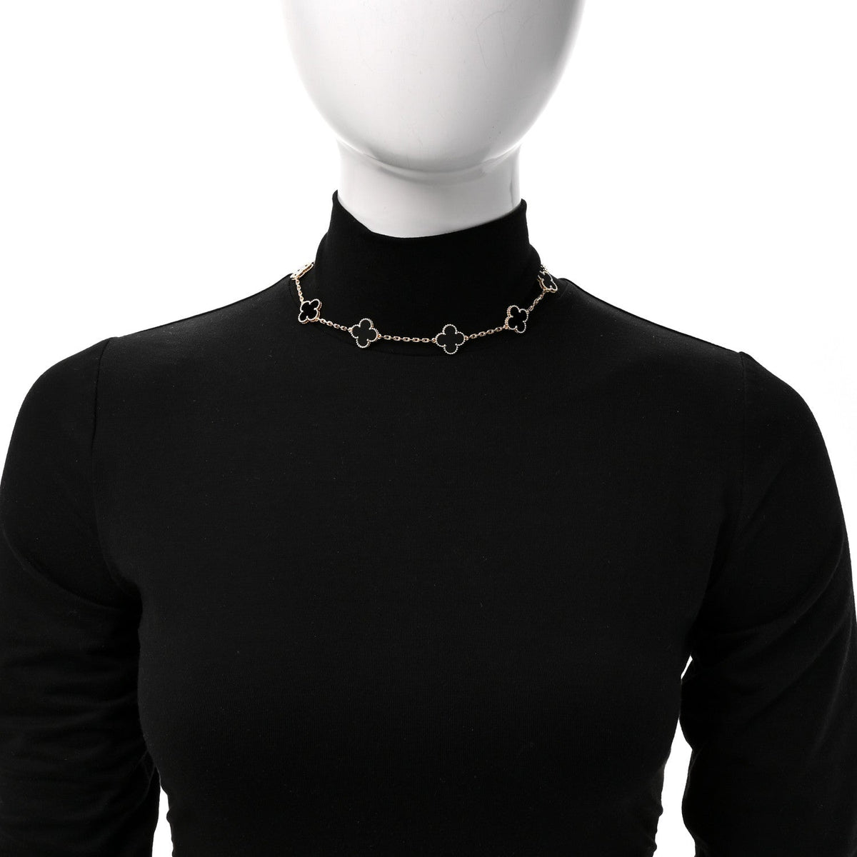 Van Cleef & Arpels 18K Yellow Gold Onyx 10 Motif Vintage Alhambra Necklace