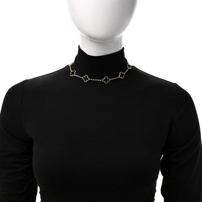 Van Cleef & Arpels 18K Yellow Gold Onyx 10 Motif Vintage Alhambra Necklace