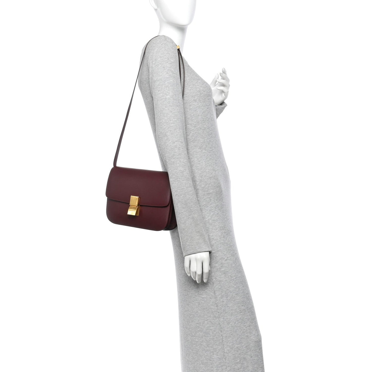 Celine Box Calfskin Medium Classic Box Flap Bag Burgundy