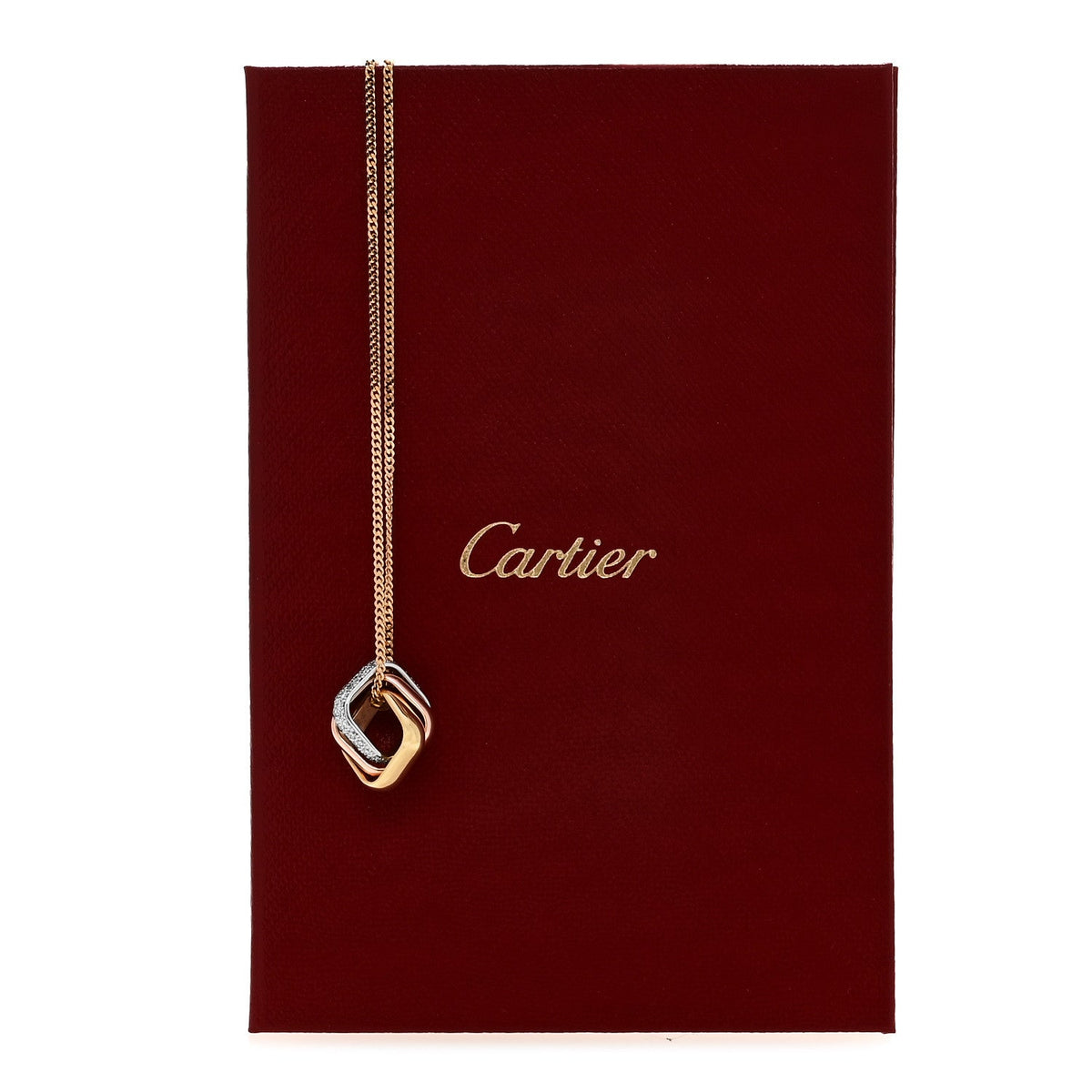 Cartier 18K Tricolor Gold Diamond Trinity Cushion Pendant Necklace