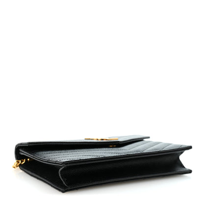 Saint Laurent Grain De Poudre Matelasse Monogram Chain Wallet Black