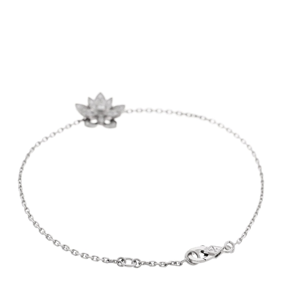 Van Cleef & Arpels 18K White Gold Diamond Mini Lotus Openwork Bracelet