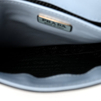 Prada Spazzolato Cleo Flap Shoulder Bag Celeste Black