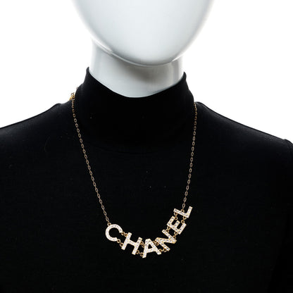 Chanel Metal Crystal 90's Icon Logo Necklace Gold