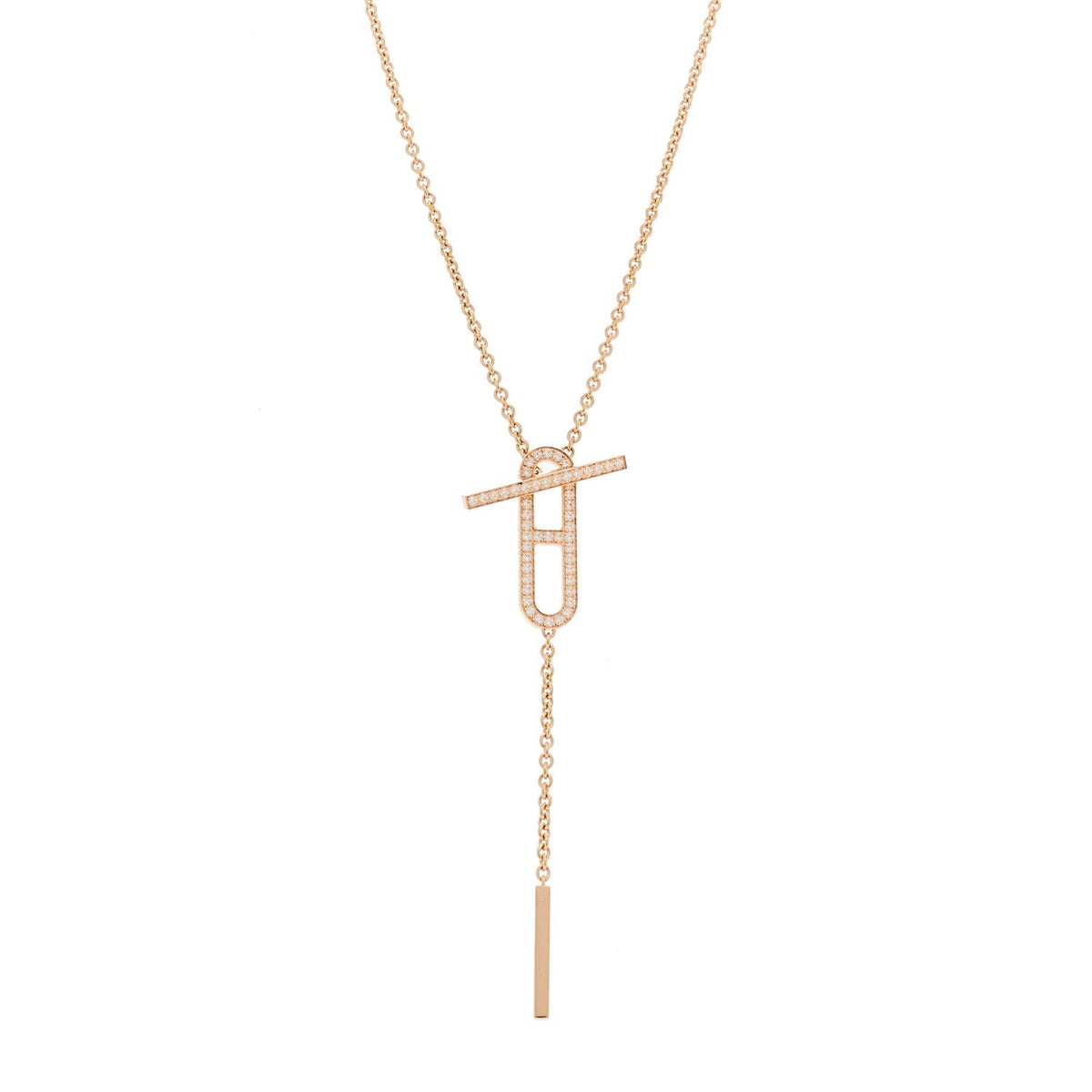 Hermes 18K Rose Gold Diamond PM Ever Chaine D'Ancre Necklace ST