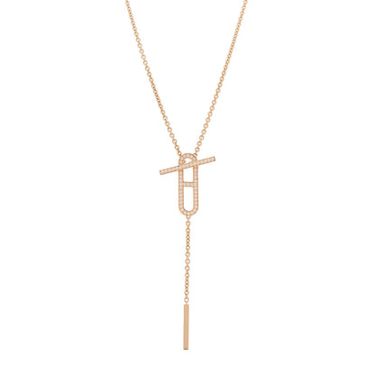 Hermes 18K Rose Gold Diamond PM Ever Chaine D'Ancre Necklace ST