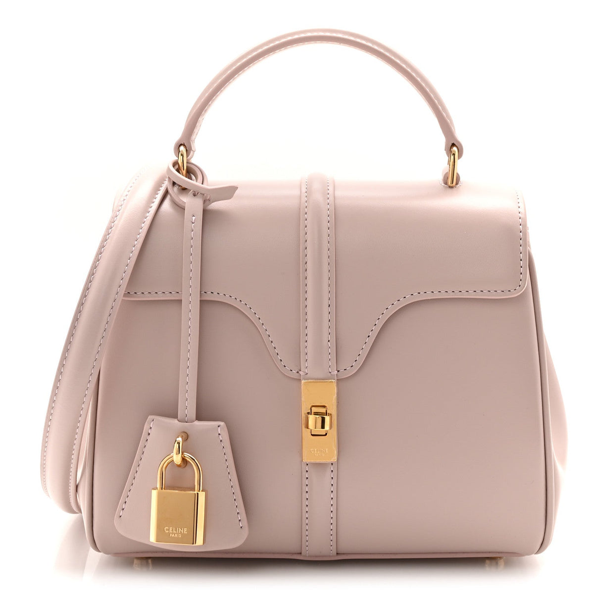 Celine Satinated Calfskin Mini 16 Top Handle Bag Bleached Pink