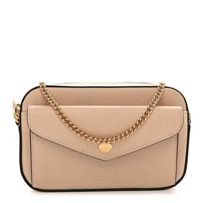 Gucci Calfskin GG Super Mini Debossed Chain Wallet Light Beige