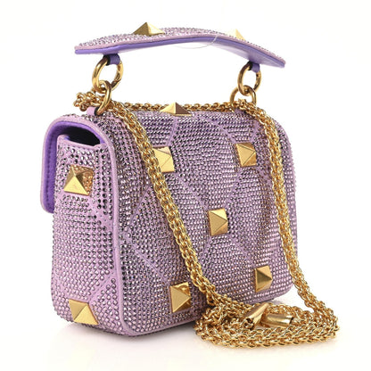 Valentino Garavani Crystal Suede Small Roman Stud Shoulder Bag Light Amethyst Glicine