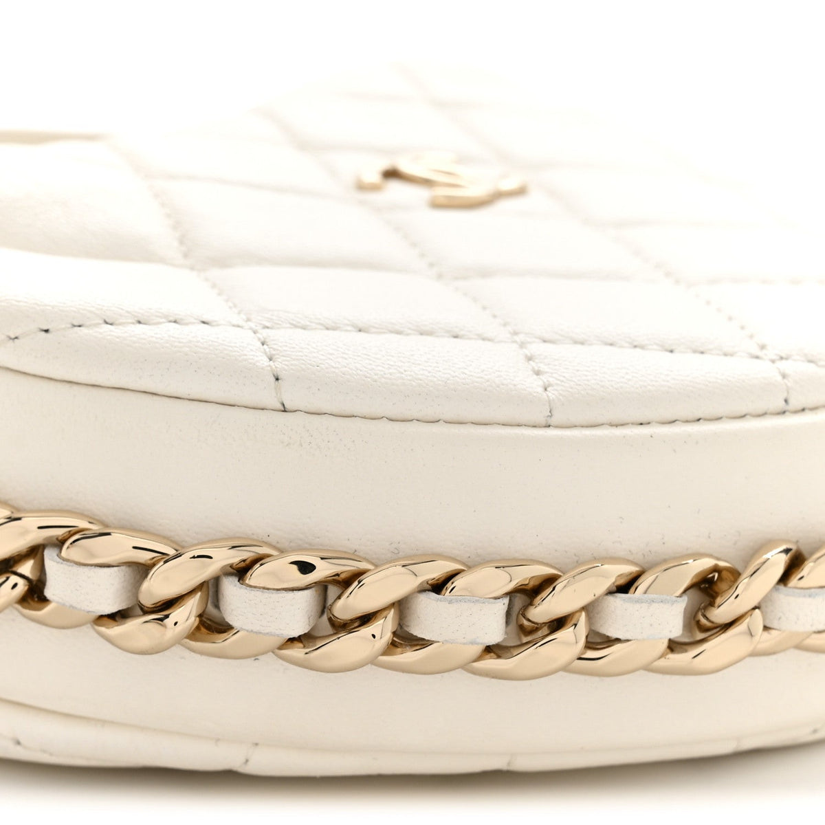 Chanel Lambskin Quilted Chain Around Pouch Hobo White