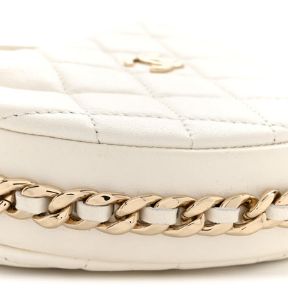 Chanel Lambskin Quilted Chain Around Pouch Hobo White
