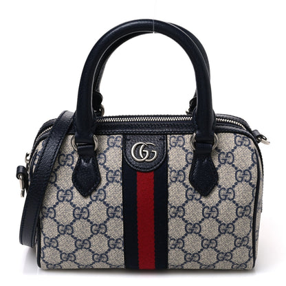 Gucci GG Supreme Calfskin Mini Ophidia Top Handle Bag Beige Blue