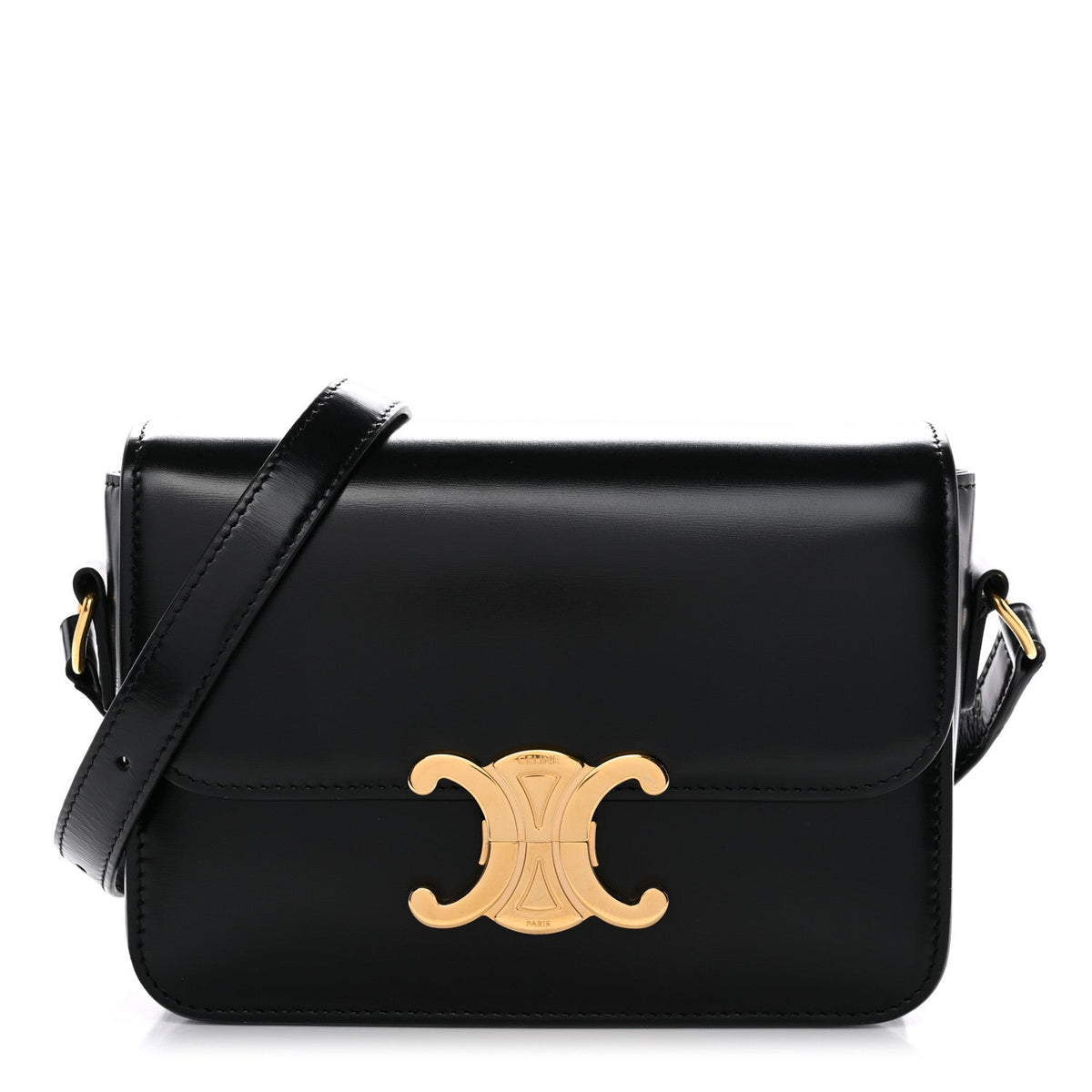 Celine Shiny Calfskin Teen Triomphe Shoulder Bag Black