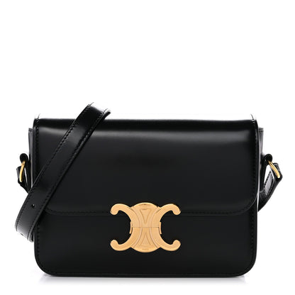 Celine Shiny Calfskin Teen Triomphe Shoulder Bag Black