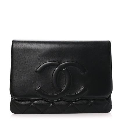 Chanel Goatskin Quilted Timeless CC Clutch Black