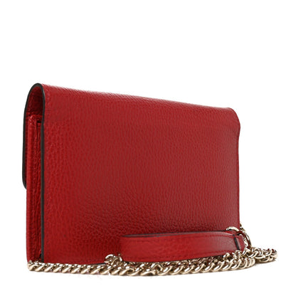 Gucci Dollar Calfskin Interlocking G Chain Wallet Red