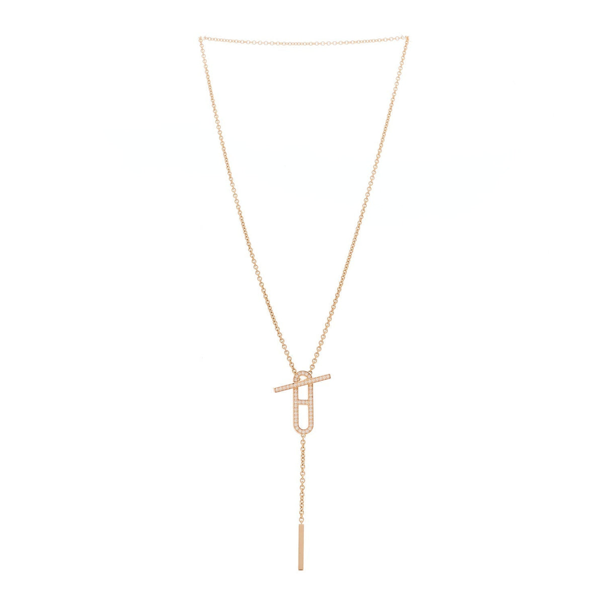 Hermes 18K Rose Gold Diamond PM Ever Chaine D'Ancre Necklace ST