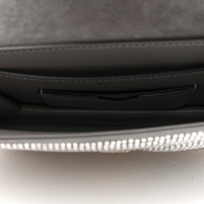 Valentino Garavani Crystal Suede Small One Stud Clutch Silver