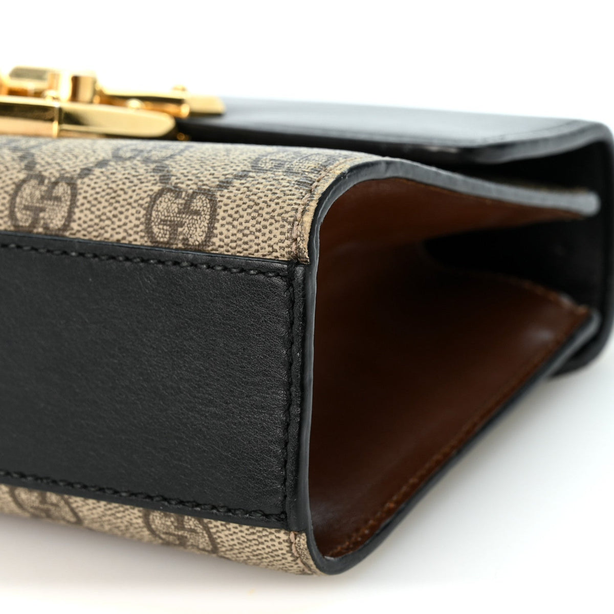 Gucci GG Supreme Calfskin Small Padlock Shoulder Bag Beige Black Cuir 1986340