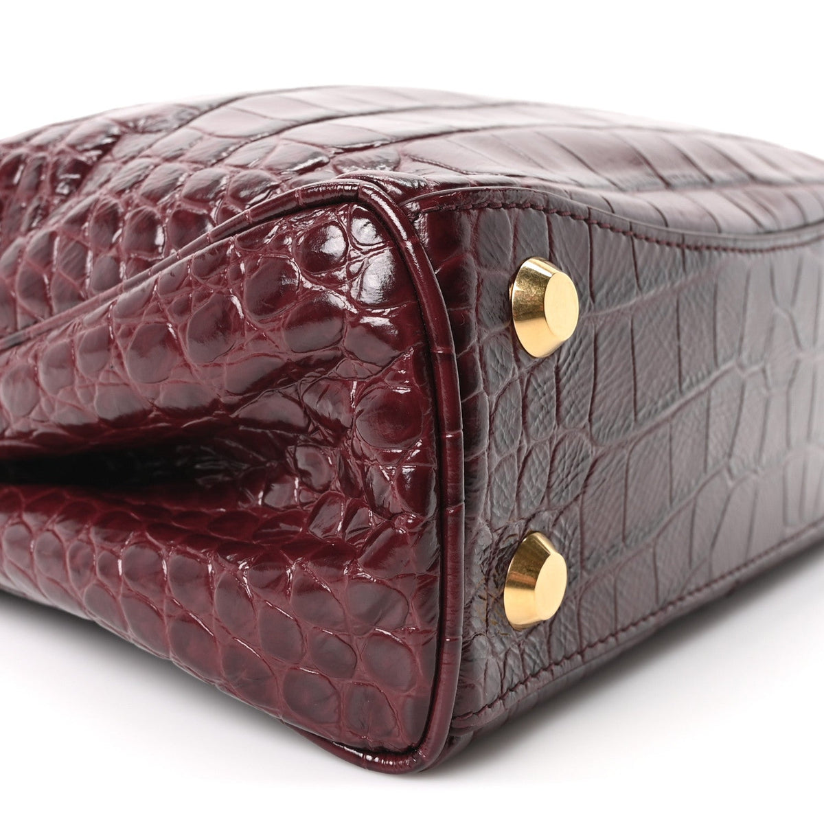 Balenciaga Shiny Calfskin Crocodile Embossed Mini Rodeo Top Handle Bag Dark Burgundy
