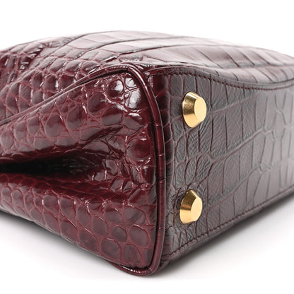 Balenciaga Shiny Calfskin Crocodile Embossed Mini Rodeo Top Handle Bag Dark Burgundy