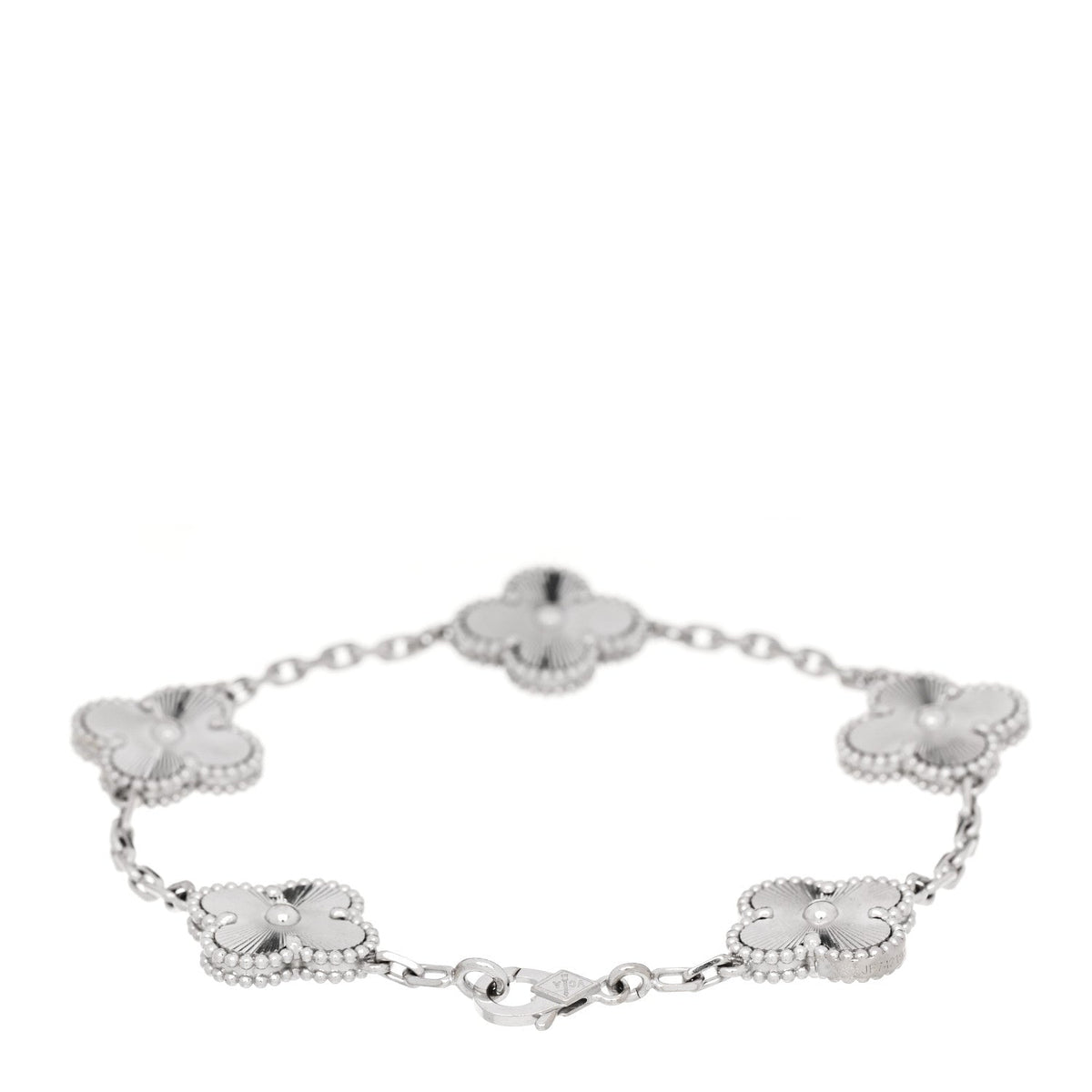 Van Cleef & Arpels 18K White Gold 5 Motifs Guilloche Vintage Alhambra Bracelet
