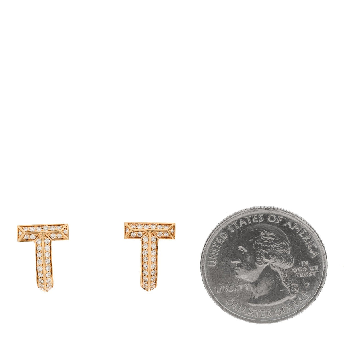 Tiffany 18K Rose Gold Diamond T1 Half Pave Huggie Earrings
