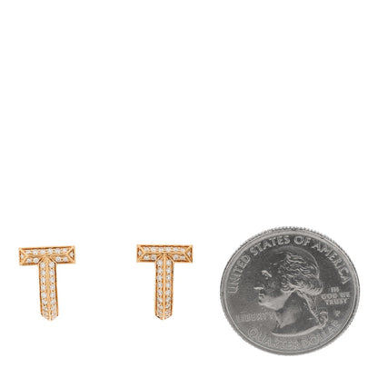 Tiffany 18K Rose Gold Diamond T1 Half Pave Huggie Earrings