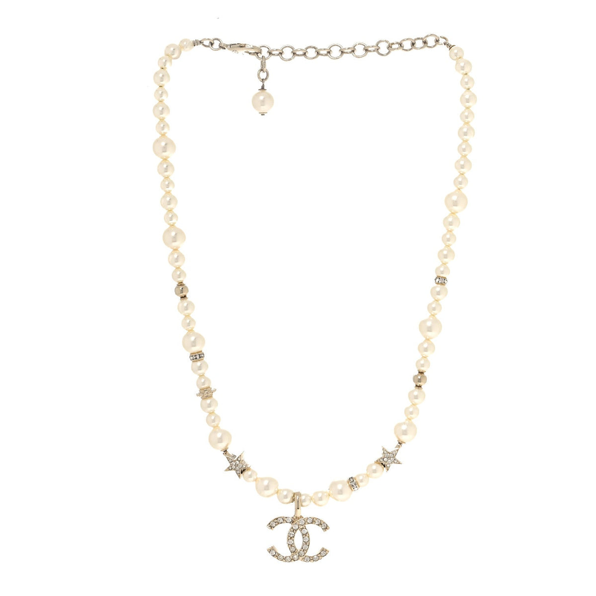 Chanel Pearl Crystal CC Star Choker Necklace Gold