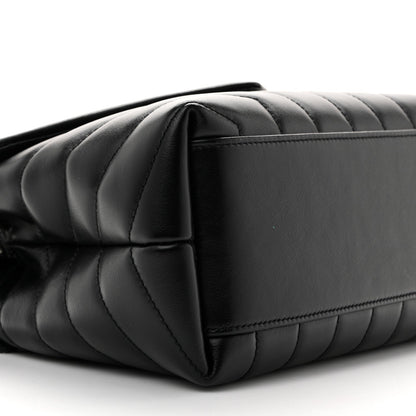 Saint Laurent Calfskin Y Quilted Monogram Small Loulou Chain Satchel Black